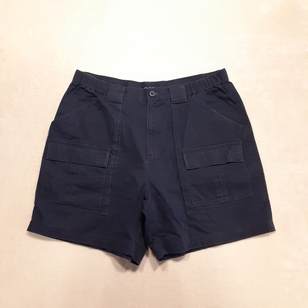 Croft & Barrow Mens Elastic Waist Cargo Shorts 34 Blue Navy Cotton 6" Inseam
